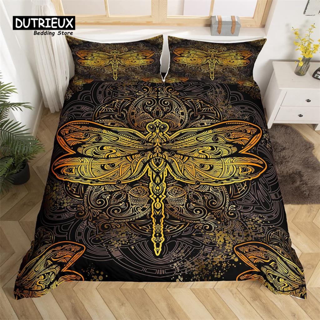 Breathable Trendy King Queen Dragonfly Size Chic Animal Polyester Bohemia Mandala Flowers Bed Comforter