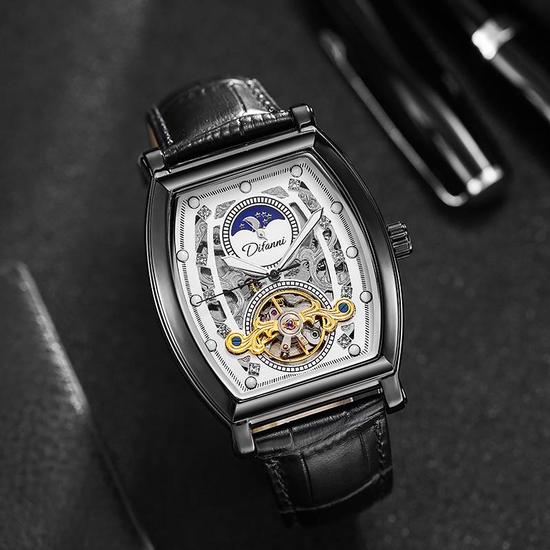 Orologio Automatico Tourbillon da Uomo Durenwei - Forma a Barile, Design Cielo Stellato Giorno/Notte