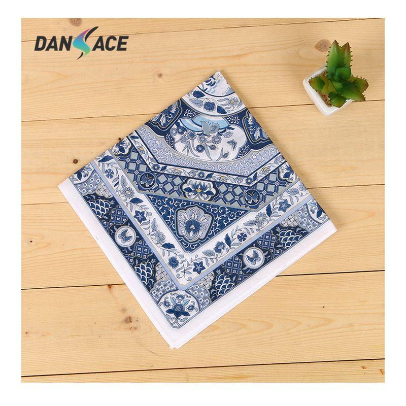 

60 Pieces Pure Cotton Blue and White Porcelain Couple Handkerchief Print Creative Handkerchief Portable Sweat-Absorbent High-End Handkerchief Fashion Celadon