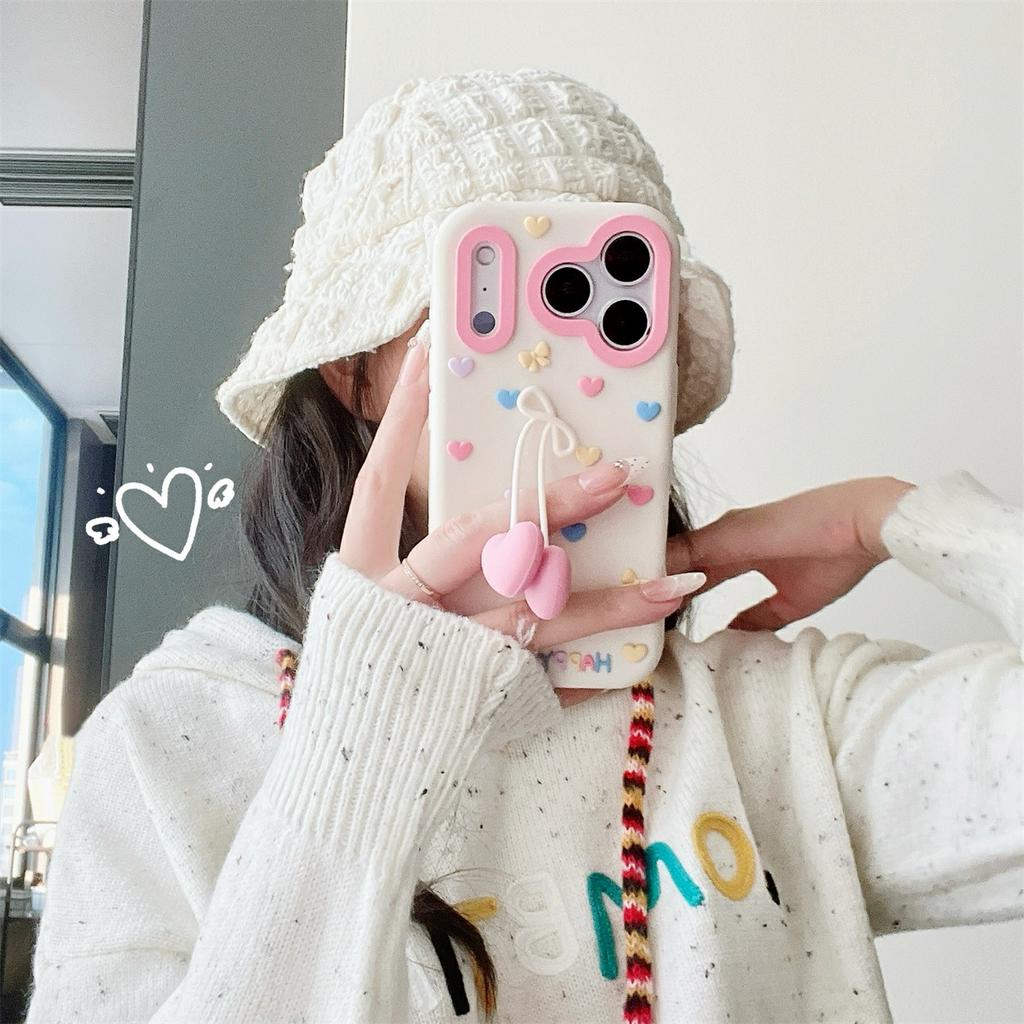 For iPhone 17 Pro Silicone Case Cute Heart Shape Pendant Shockproof Phone Back Cover