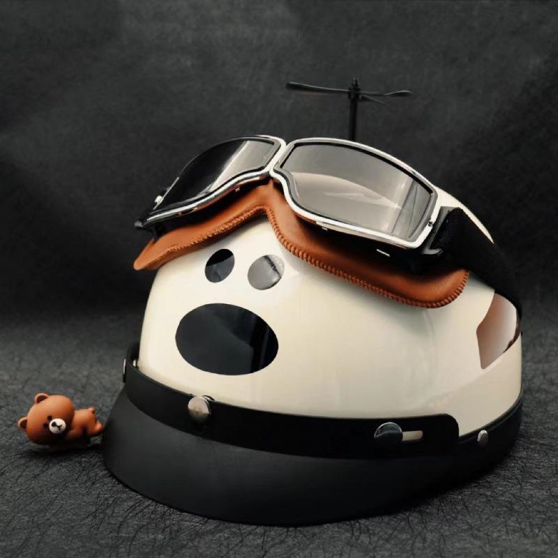 Helmet, Creative Head Dog Internet Celebrity Electric Car Women Summer Men Universal Retro Couple Half Helmet Speed Huageng
