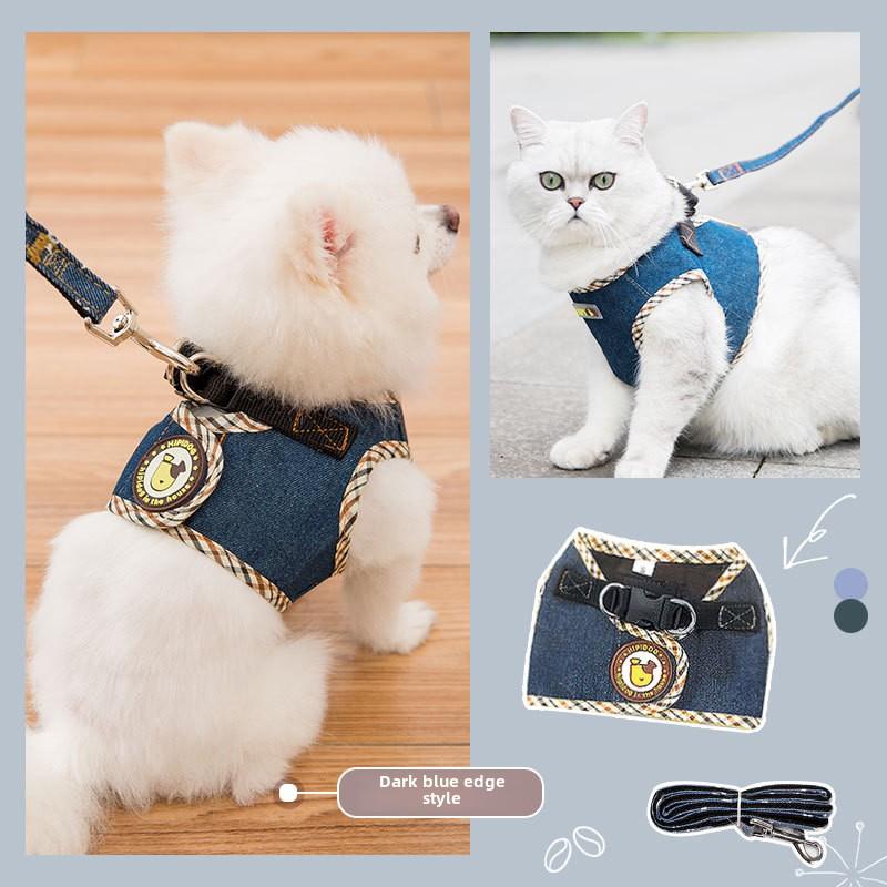 Dog Out Denim Vest Leash Pet Walking Dog Rope Cat Chest Strap Anti-break Free Breathable Cat Rope