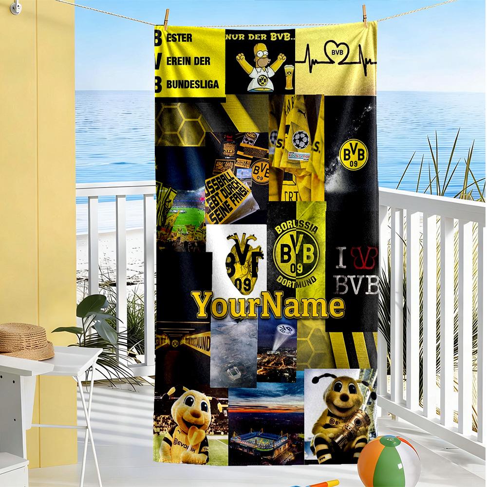 Borussia Dortmund Customized Name Beach Towel Soft Durable Quick-Dry Ideal for Travel Outdoor Swim Pool Yoga Surf Camping Hiking Gym Gift Holiday