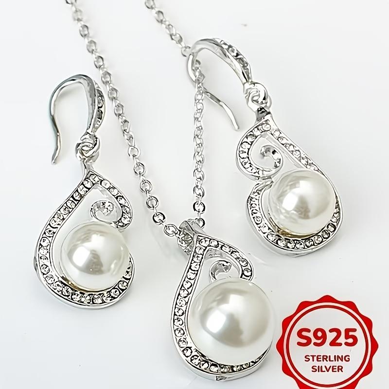 S925 Bridal Rhinestone Pearl Necklace Jewelry Set European and American Banquet Dress Earrings Accessories