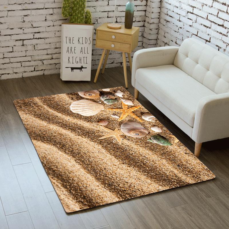

Coastal Theme Rectangular Rug Various Sea Shells Starfish Sandy Beach Pattern Soft Non Slip Carpet for Living Room Bedroom Decor 40x60cm
