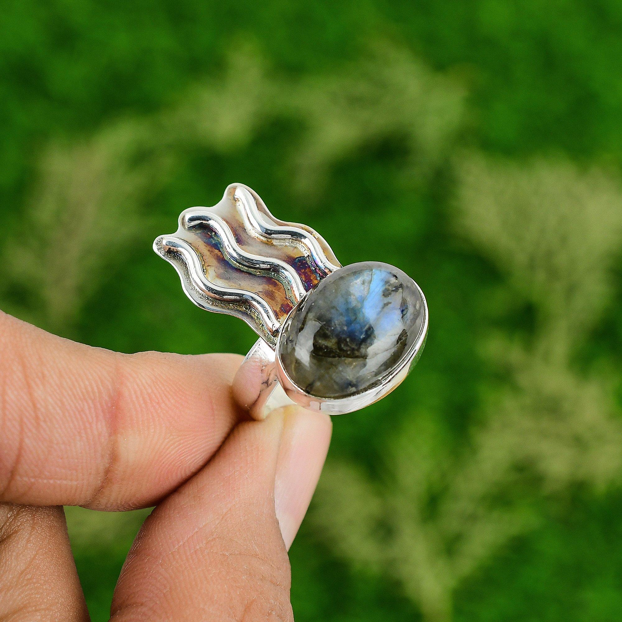 

Natural Labradorite Gemstone Multi Stone Ring Size 7.75 925 Sterling Silver 7.75