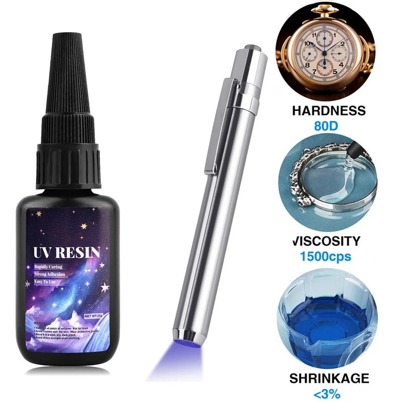 25g Adhesive Quick Drying Transparent High Hardness Epoxy Resin UV Glue Ultraviolet Curing Epoxy Crystal Glue UV Lamp Accessorie