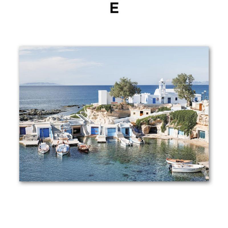 Santorini Sun Lemon Tree Vase Abstract Landscape Posters and Prints Wall Art Canvas Painting Pictures For Living Room Home Decor