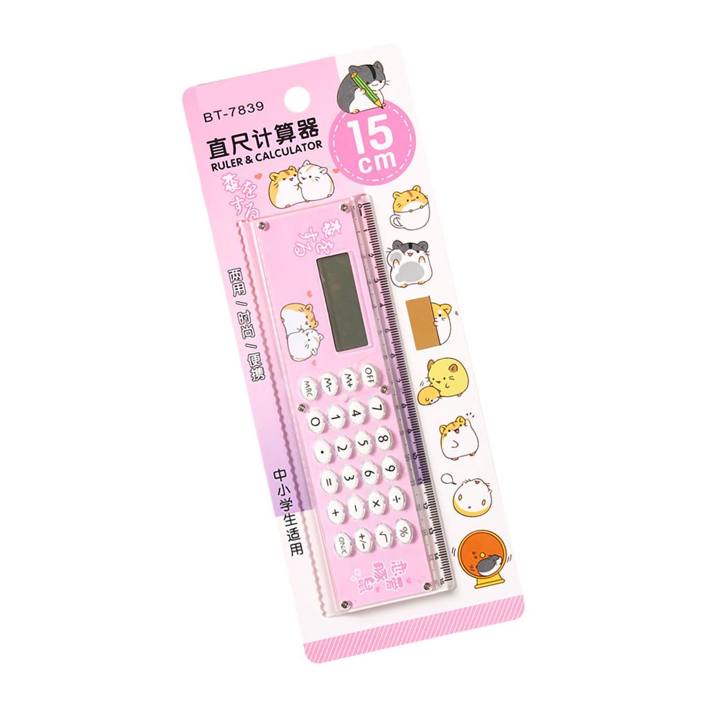 Small Calculator Stylish Cute Ruler Portable Acrylic Material Silicone Keys External Battery Calculation Tool Pink