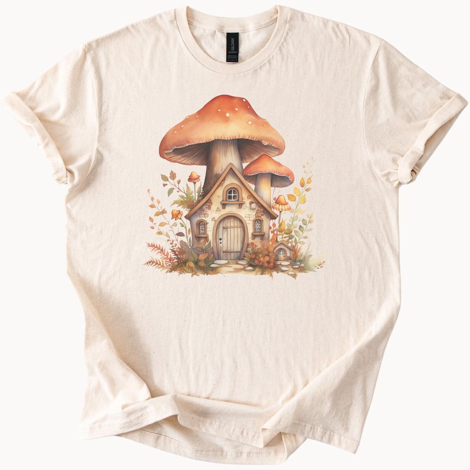 Mushroom Cottagecore T Shirt Whimsical Fairy House Graphic Tee Nature Aesthetic Forest Home Fall Botanical Art Shirt Gift 120