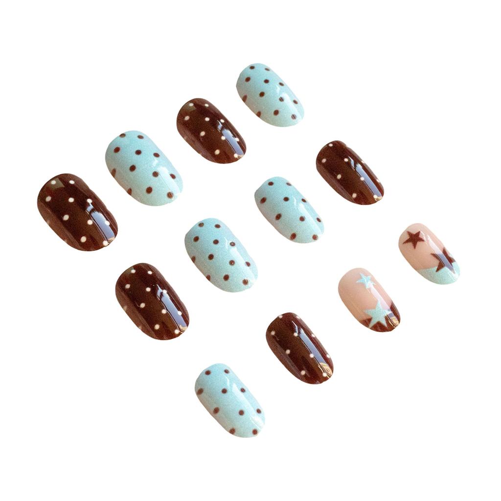 Star Polka Dot Fake Nails 24 Pieces Lightweight Durable Comfortable Wear for Women Manicure