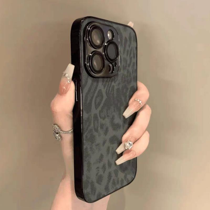 

Luxury Leopard Texture Leather Case For iPhone 17 Air 16 15 14 13 12 11 Pro Max Plus Lens Protection Shockproof Soft Cover Capa iPhone17 Pro чорний
