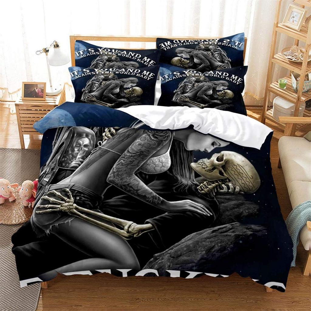 Rose Skull Theme of Valentine's Day Duvet Cover King 3D Skull Printed Bedding Duvet Cover 3 Pieces Lovers Bedding Adults Gifts