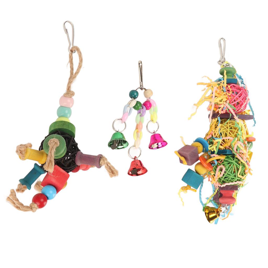 3pcs Bird Shredding Toys Colorful Relieve Boredom Hanging Chewing Toys with Bells for Birds Parrots