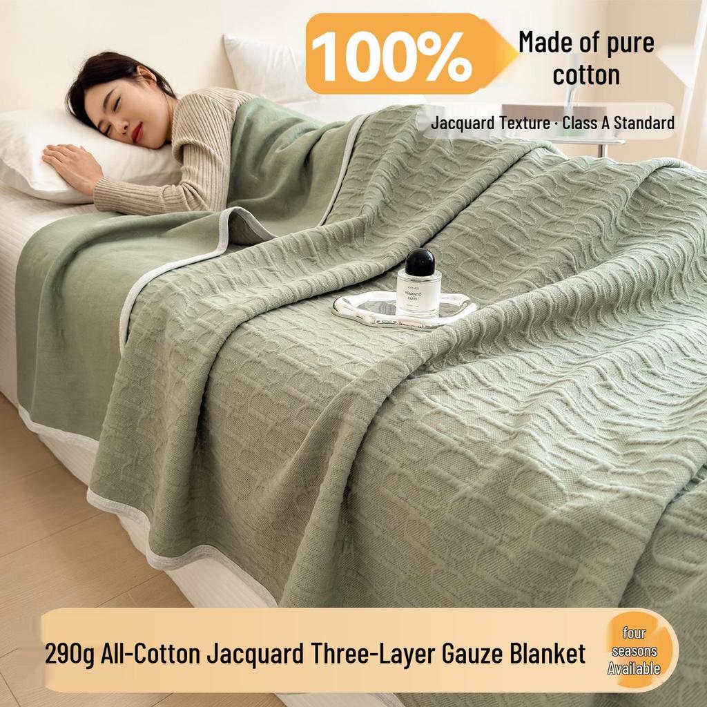 Class A Pure Cotton Three-Layer Gauze Blanket: Summer Cool, All-Season Jacquard Nap & Air Conditioning Quilt