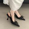 2025 New Heels for Women Pointie Bow Sandals Black Wedding High Heels Fashion Summer Patent Leather Lady Pumps Zapatos De Mujer