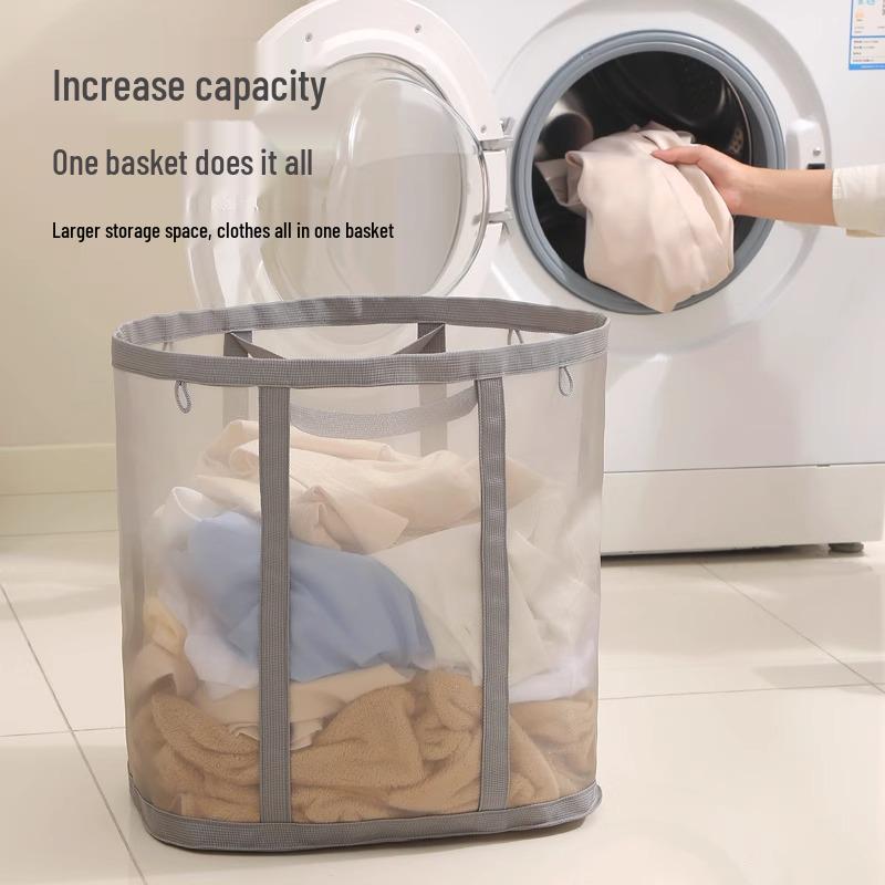 Foldable Breathable Mesh Laundry & Toy Basket - Large Capacity Clothes Storage for Bathroom & Household