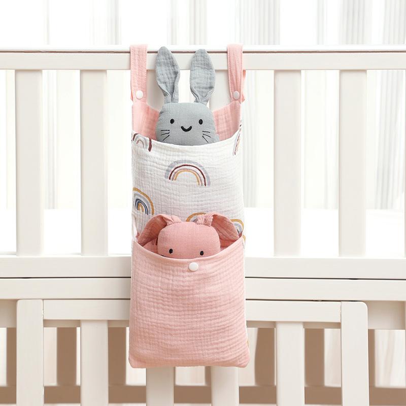 Hanging Baby Bed Storage Bags Cotton Portable Newborn Crib Organizer Toy Diaper Pocket for Crib Bedding Set Nappy Store Bags