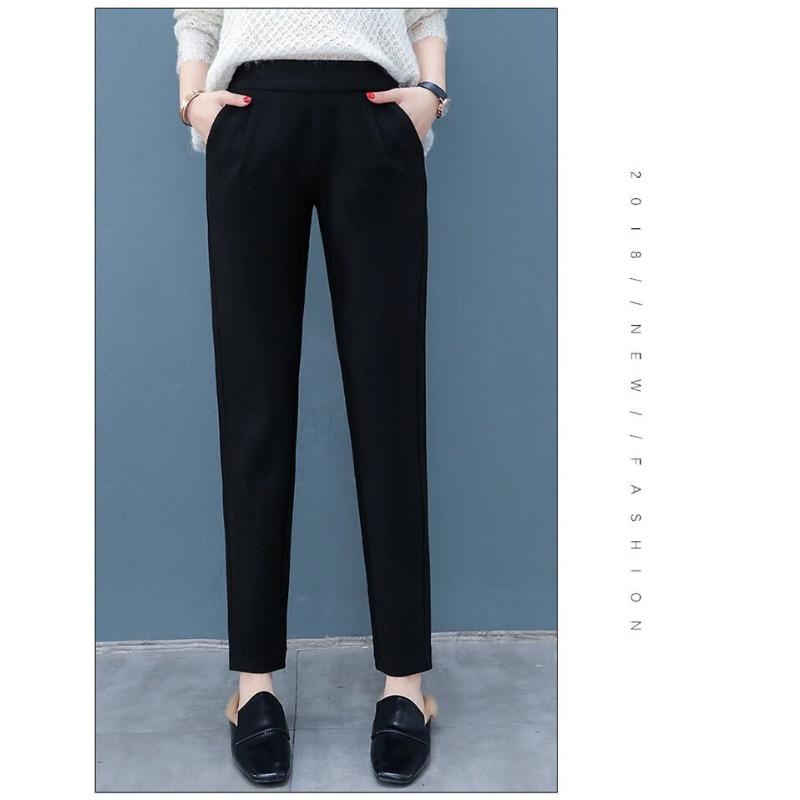 

2024 Осень и зима Новые шерстяные брюки Брюки-карандаш с высокой талией Свободные брюки Повседневные брюки-харлан Женская мода Элегантная простая одежда с карманами 1896 2XL чёрный