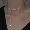 Collier ajustable à pompon de perles pour femme, style français simple, léger et luxueux, chaîne clavicule, bijou idéal pour les fêtes