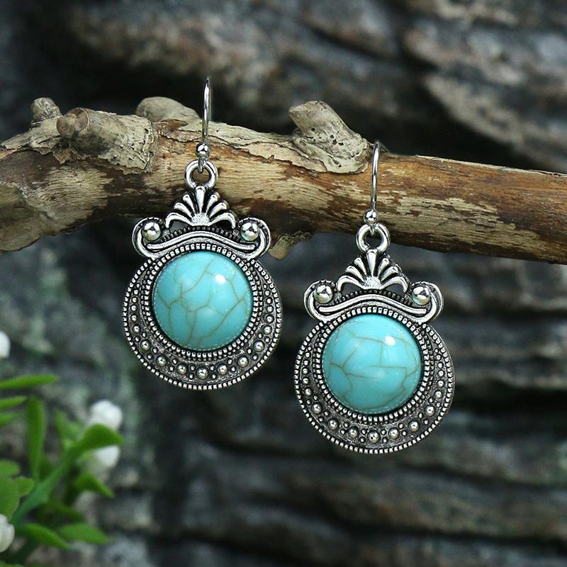 53 Styles Bohemian Vintage Tibetan Silver Geometric Drop Earrings For Women Ethnic Blue Stone Tassel Dangle Earrings Jewelry
