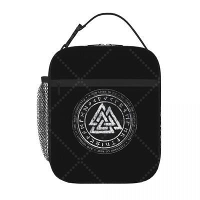 Viking Odin Valknut Runes Lunch Bag Reusable Portable Cooler Thermal Lunch Box Oxford Bento Tote Bag for Work Travel Picnic