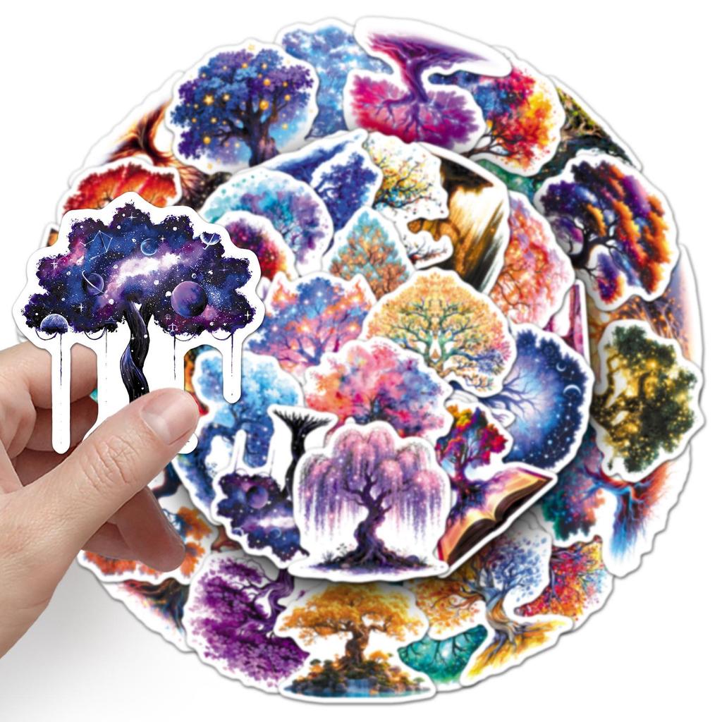 50PCS Luminous Tree of Life Stickers: Dreamy, Colorful, Waterproof Decorations for Girls