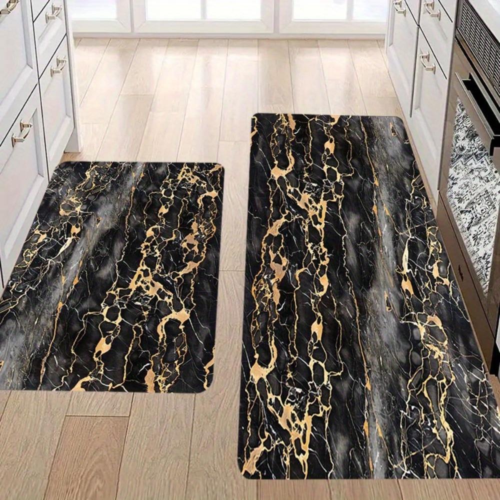 Black Marble Pattern Kitchen Mat Thickened Non Slip Durable Entrance Doormat Living Room Porch Home Decor Floor Rug 1PC
