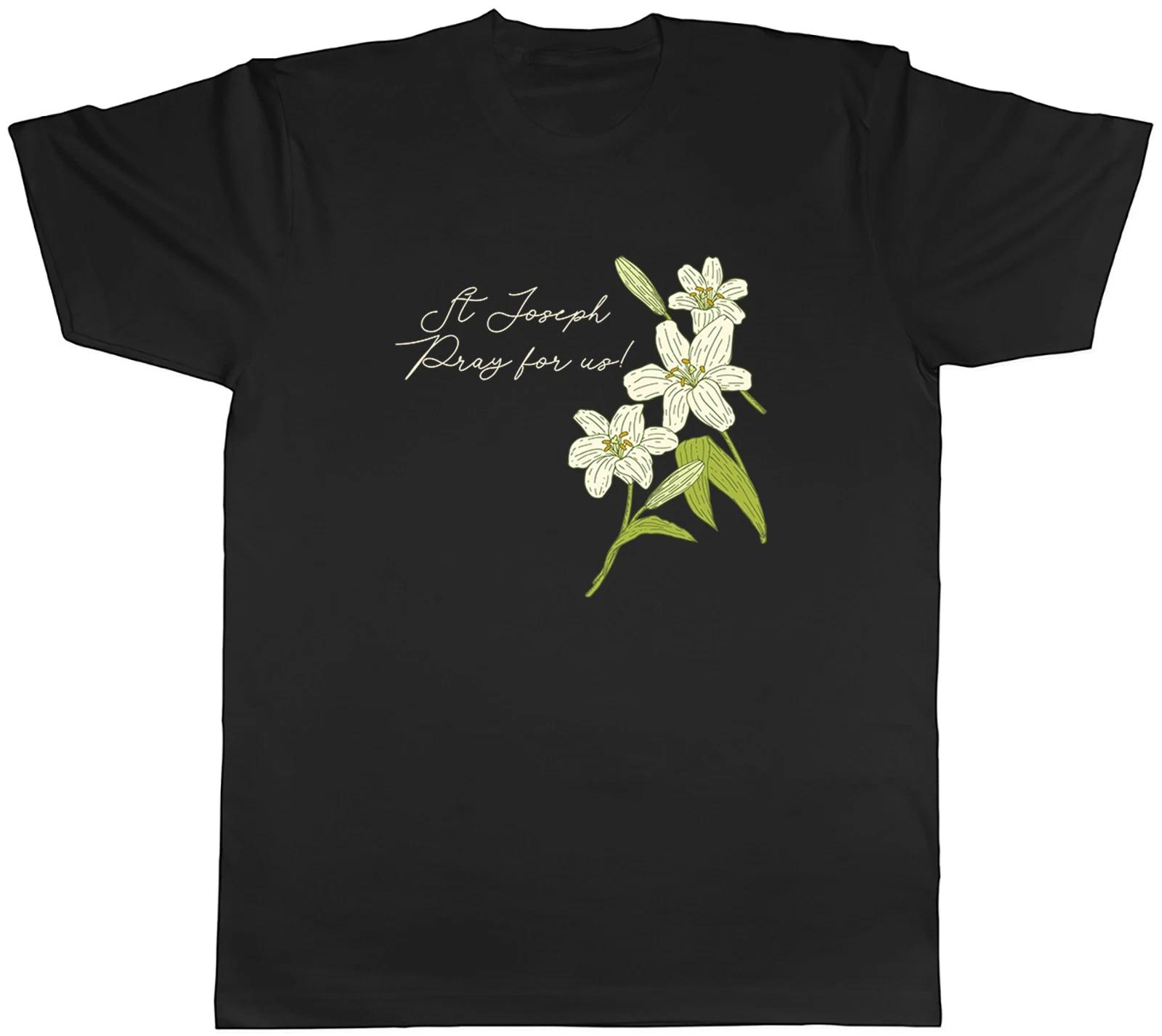 St Joseph Day Pray for Us Lillies Mens T-Shirt Tee Gift Top M