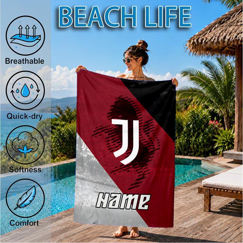 Custom Name Beach Towel Juventus Emblem Microfiber Beach Towel, Lightweight for Summer Travel, Swimming Pool Fan Birthday Gift