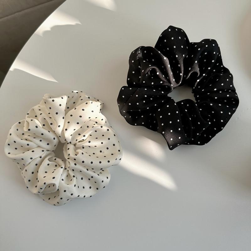 2Pcs Polka Dot Imitation Silk Hair Scrunchies, Soft Elastic Hair Loop, Women Ponytail Holder Hair Accessories