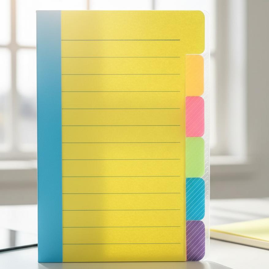 1pc Tabbed Index Divider Sticky Notes, 60 Lined Self-Adhesive Notes, Neon Colors For Office School 1pc