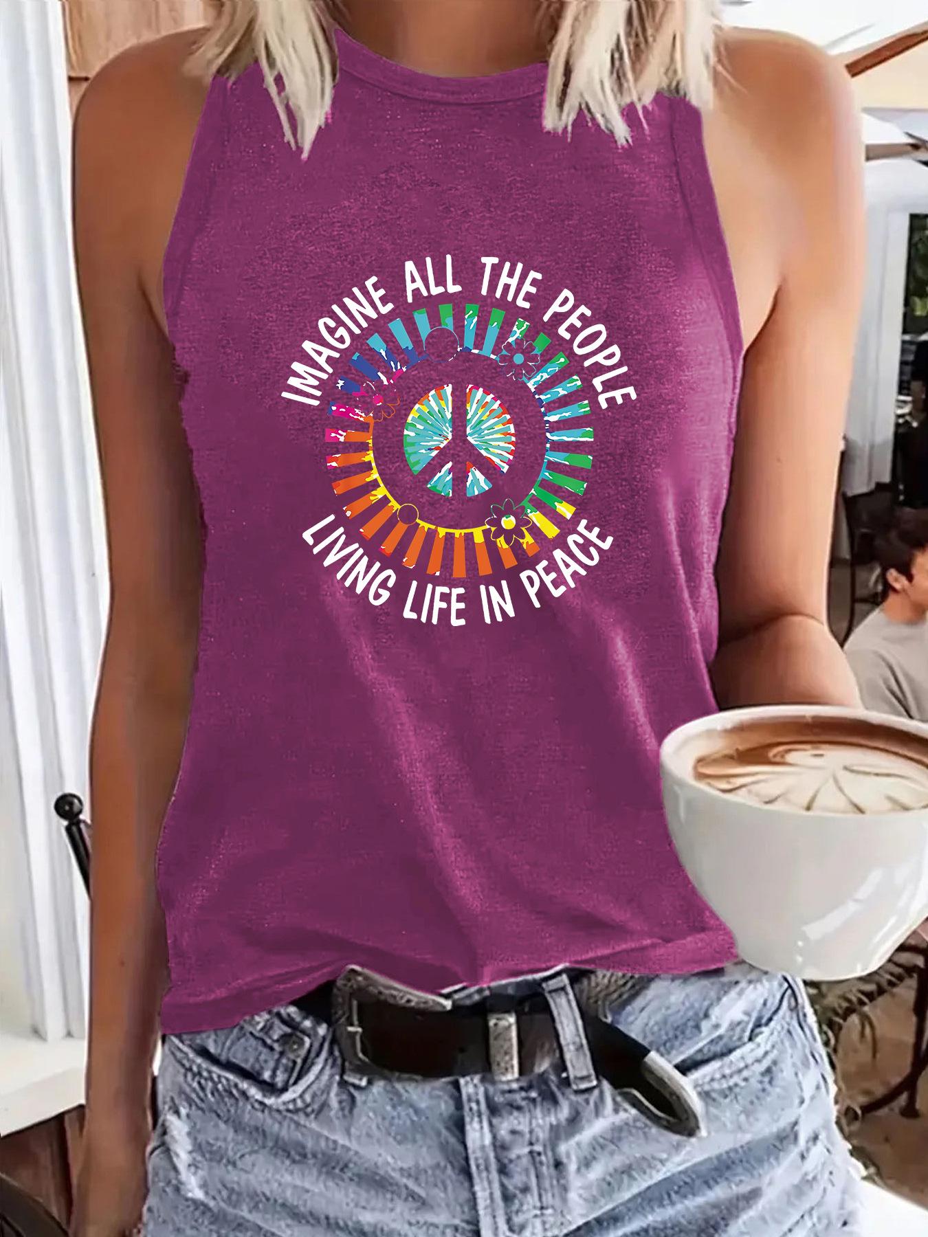 

Casual Summer Sleeveless Women s Loose IMAGINE Pattern Tank Top Medium темно-красного