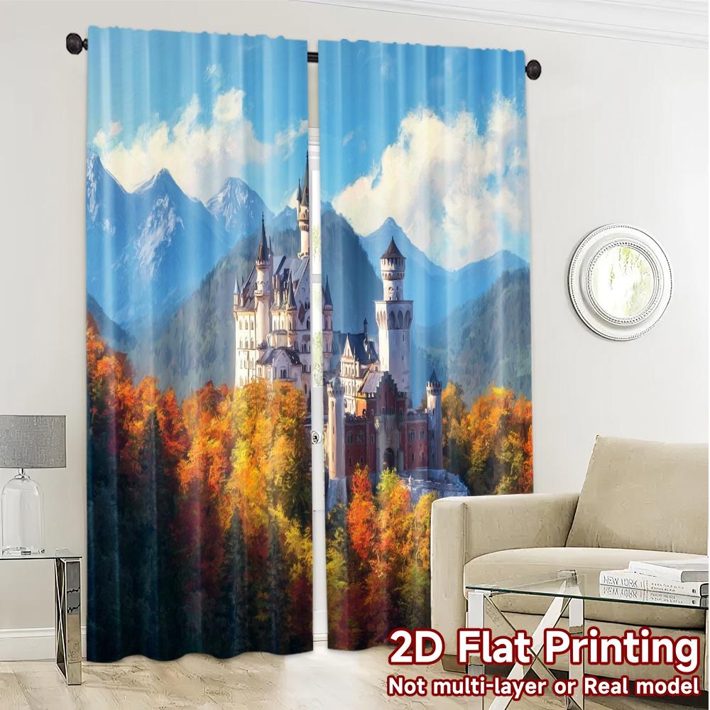 2pcs   2D FLAT PRINTING Curtains (Without Rod) Castle Vista Popular Contemporary Curtains Polyester Curtains Decorations For Home