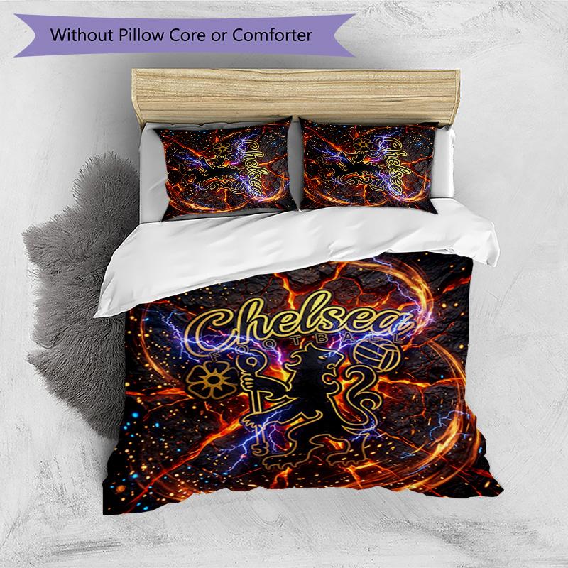 Chelsea FC Pattern Printed 3PCS Bedding Set Soft Skin-Friendly Washable Duvet Cover & Pillowcases Set All Season Bedroom