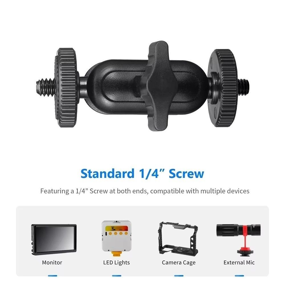 Stable Double Ball Head Bracket 1/4''Screw Action Camera Holder for Camera Monitor Video Light Mic