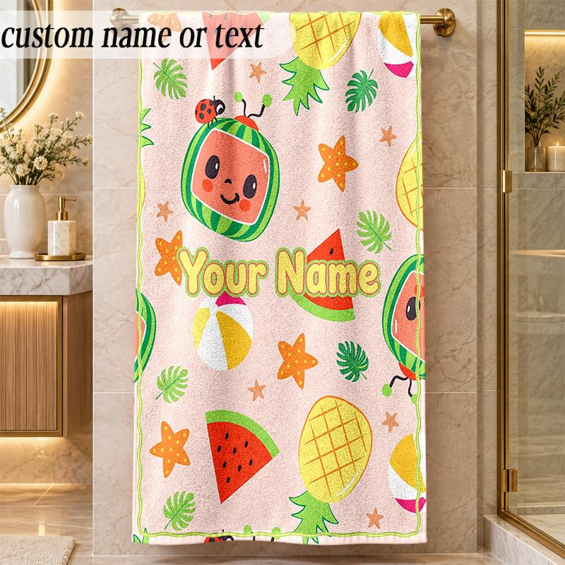 Beach TowelCocomelon Custom Name Text Personalized Soft Towel for Beach Pool Indoor Home Decor Gift