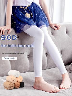 Medias de Baile Blancas sin Pies para Niños - Calcetines de Práctica de Seda Nueve Décimas para Niñas, 90D