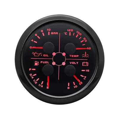 Portable 85Mm 4-In-1 Multifunction Gauge With 0-190Ohms/240-33Ohms Fuel Level Gauge Water Temp Oil Press Voltmeter