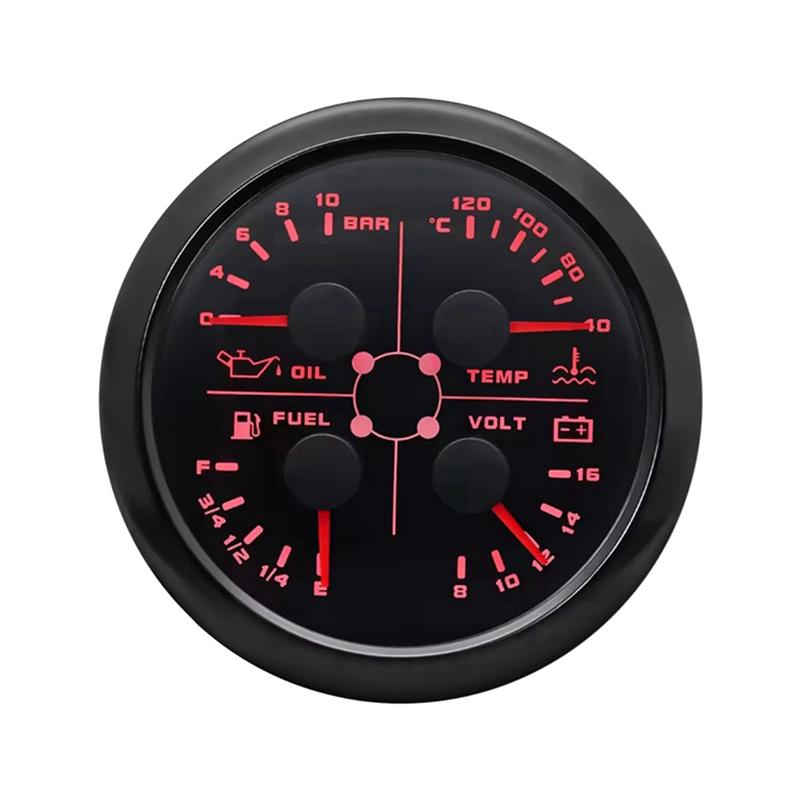 Portable 85Mm 4-In-1 Multifunction Gauge With 0-190Ohms/240-33Ohms Fuel Level Gauge Water Temp Oil Press Voltmeter