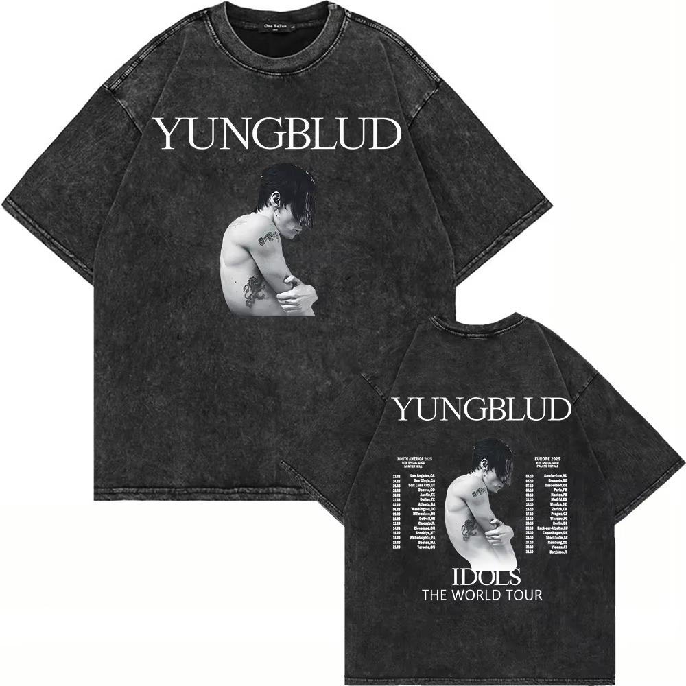 Cotton Vintage Washed Yungblud Idols World Tour T Shirt Fashion Men/Women Hip Hop Cool Oversize Acid Wash Tees Shirts