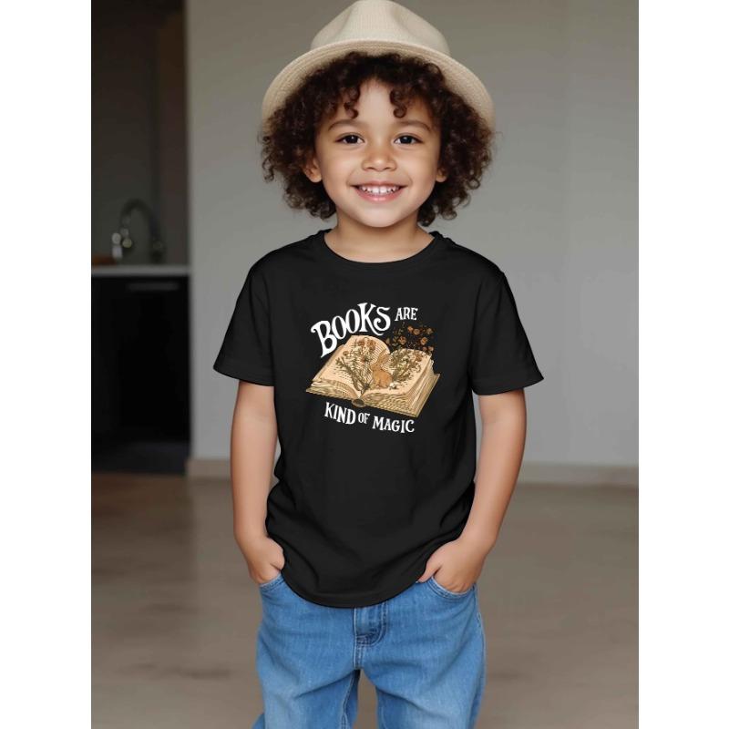

European Size Boys Round Neck Short Sleeved T Shirt with Magician Pattern 98cm чёрный