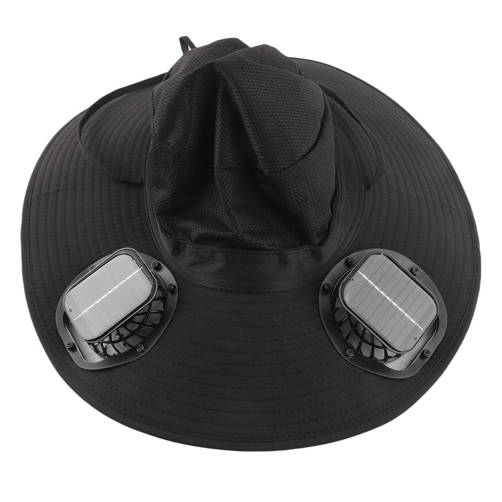 Solar Fan Hat USB Charging and Solar Powered Double Fans Wide Brim Sun Hat for Fishing Beach Black