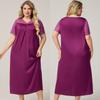 Plus Size Womens Lightweight Satin Sleep Dress V-Neck Short Sleeve Loose Nightgown Fall Home Lounge