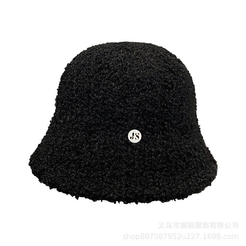 Simple Metal Standard Bucket Hat Women's Fashion Velvet Bucket Hat Autumn and Winter Outdoor Warm Basin Hat