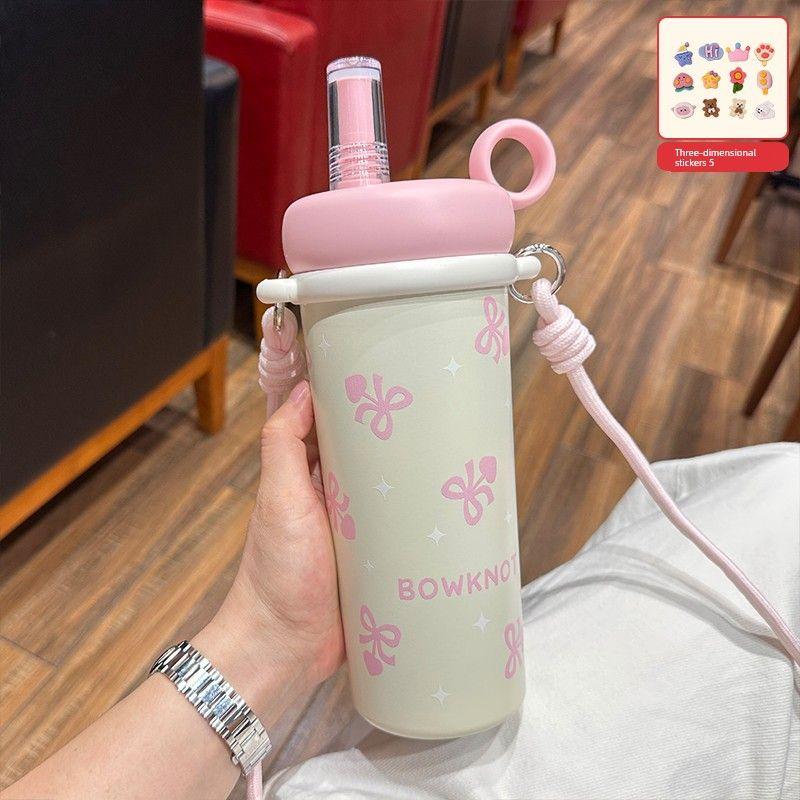 Large Capacity Vacuum Cup Women Good-looking 2025 New Straw Cup with Strainer Portable Student Kettle