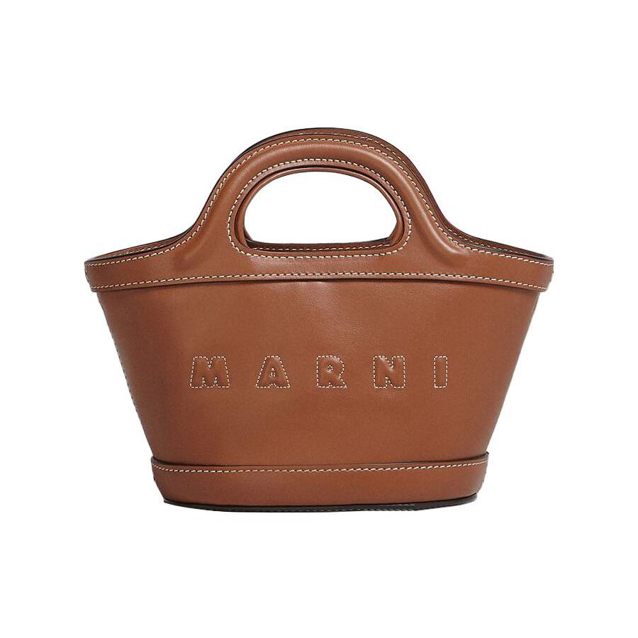 Marni Tropicalia Logo Print Mini Leren Schoudertas Dames tassen Bruin BMMP0096U0LV589-00M29 Basic Set (Bag+Dust Bag)