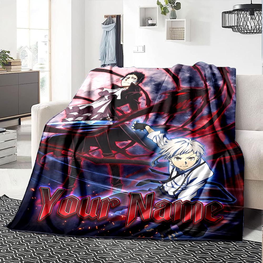 1pc Bungo Stray Dogs Blanket with Custom Name, Gift, for Men and Women, Soft Blanket, Good for Sofa Bed Couch Travel, Lightweight Flannel Blanket