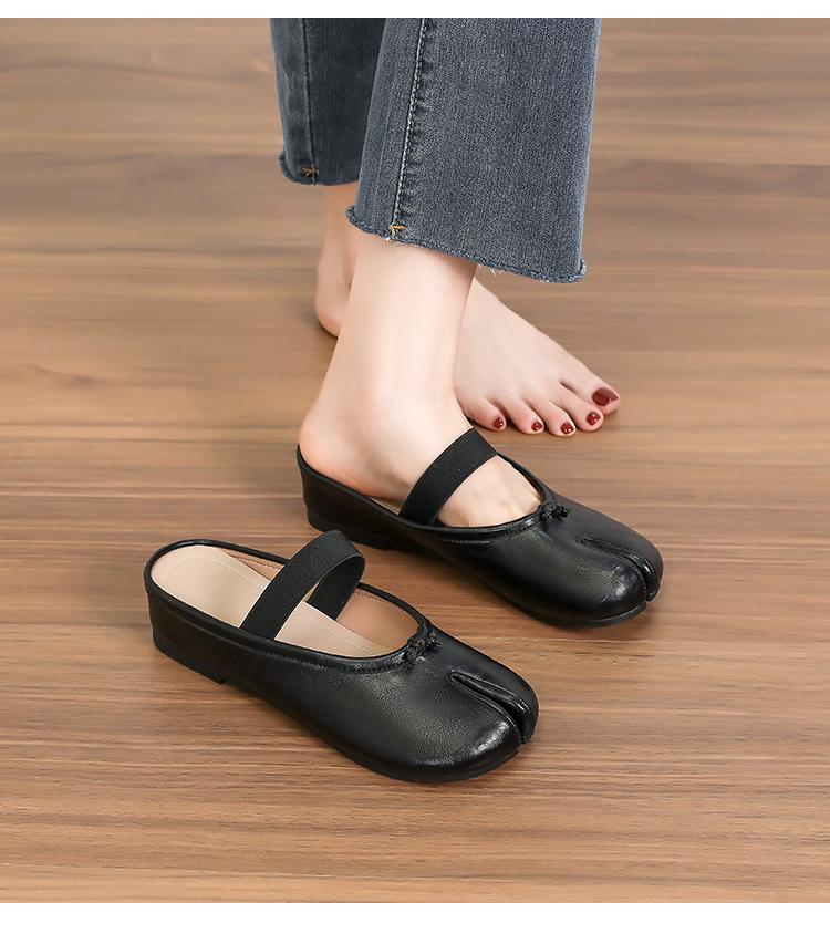 2025 Summer Women's Closed Toe Slip-on Hidden Heel Flat Mules with Tabi Split Toe Design