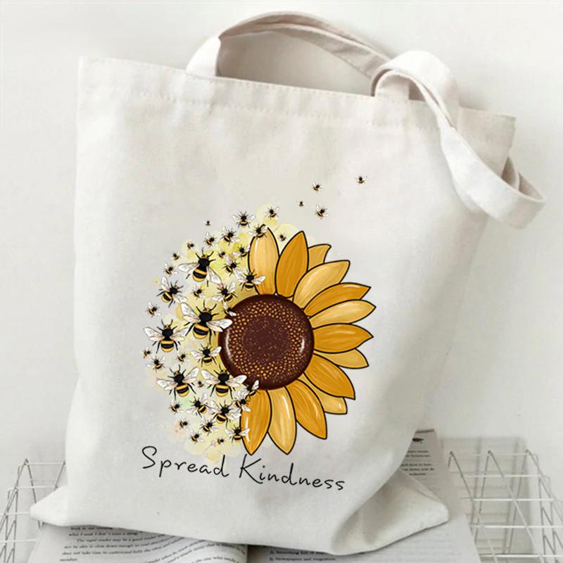 Borsa a Tote in Tela Girasole e Ape Versatile Borsa a Spalla da Sottobraccio per Lavoro Scuola Pendolarismo